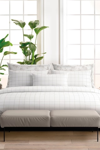 2 taies d'oreiller en satin de coton  80 fils/cm² Caren - Blanc et taupe