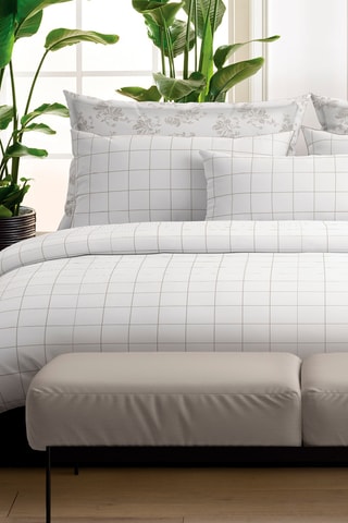 2 taies d'oreiller en satin de coton  80 fils/cm² Caren - Blanc et taupe