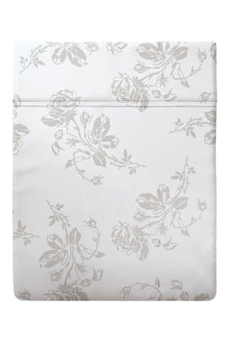 Drap plat en satin de coton 80 fils/cm² Roses - Blanc et taupe