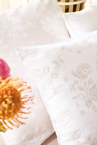 Drap plat en satin de coton 80 fils/cm² Roses - Blanc et taupe