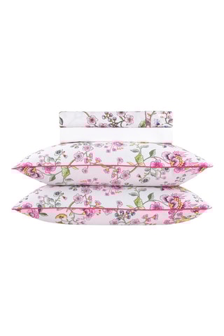 Parure de draps en satin de coton 80 fils/cm²  Jardin secret - Blanc et rose