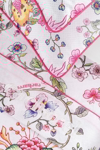 Parure de draps en satin de coton 80 fils/cm²  Jardin secret - Blanc et rose