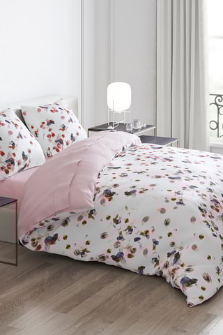 2 parures de couette en satin de coton 80 fils/cm² Aurore - Blanc et rose