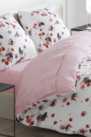 2 parures de couette en satin de coton 80 fils/cm² Aurore - Blanc et rose