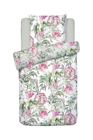 2 parures de couette en satin de coton 80 fils/cm² Jardin de roses - Blanc et vert