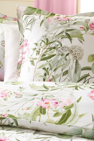 2 parures de couette en satin de coton 80 fils/cm² Jardin de roses - Blanc et vert