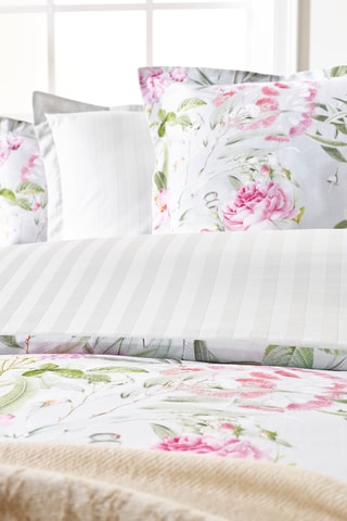 2 parures de couette en satin de coton 80 fils/cm² Jardin de roses - Vert