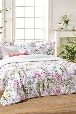 2 parures de couette en satin de coton 80 fils/cm² Jardin de roses - Blanc