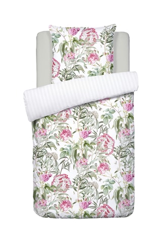 2 parures de couette en satin de coton 80 fils/cm² Jardin de roses - Blanc