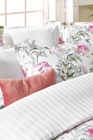 2 parures de couette en satin de coton 80 fils/cm² Jardin de roses - Blanc