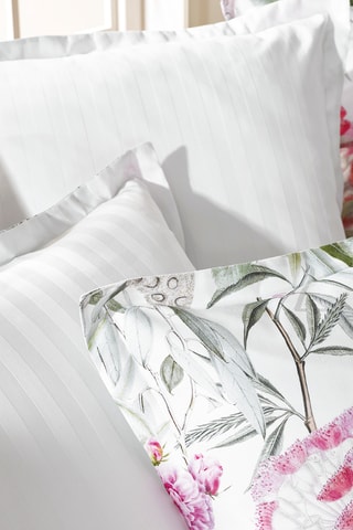 2 parures de couette en satin de coton 80 fils/cm² Jardin de roses - Blanc