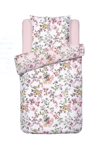 2 parures de couette en satin de coton 80 fils/cm² Jardin Secret - Blanc et rose