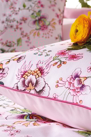2 parures de couette en satin de coton 80 fils/cm² Jardin Secret - Blanc et rose
