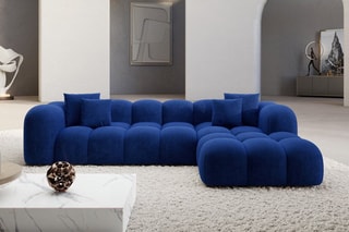 Canapé d'angle droit Nuvola - Bleu foncé - 5 places - Tissu toucher velours