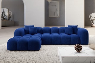 Canapé d'angle gauche Nuvola - Bleu foncé - 5 places - Tissu toucher velours