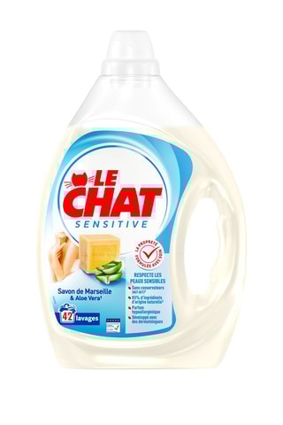 3 x Lessive Sensitive Savon de Marseille et Aloe Vera Le Chat - 42 lavages - 1,89 l