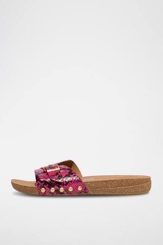 Sandales en cuir - Fuchsia et noir
