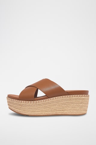 Mules compensées en cuir - Camel