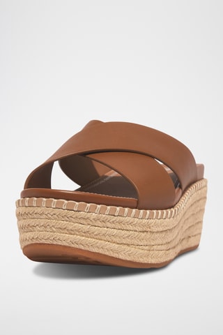 Mules compensées en cuir - Camel
