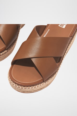 Mules compensées en cuir - Camel