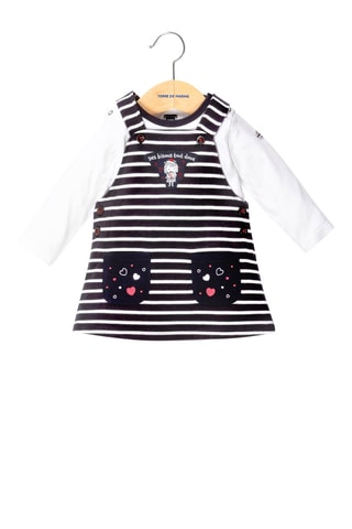 T-shirt rayé et salopette-robe rayée Abulle - Bleu marine et blanc - Terre de Marins