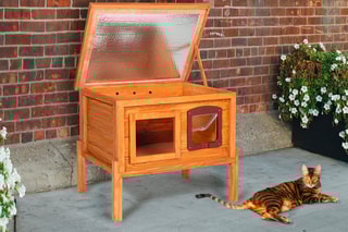 Niche en bois auto-chauffante pour chat - Naturel et vert