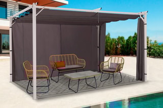 Rideau et tringle pour pergola - Gris - 290 x 215 cm