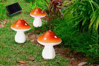 Guirlande solaire champignons 3 LED - Blanc chaud