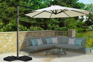 Parasol rond 360° déporté avec housse et pied - 3 m