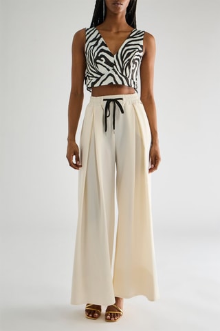 Pantalon palazzo taille haute - Beige