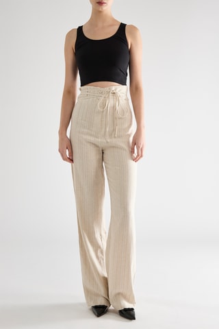 Pantalon en lin taille haute - Beige