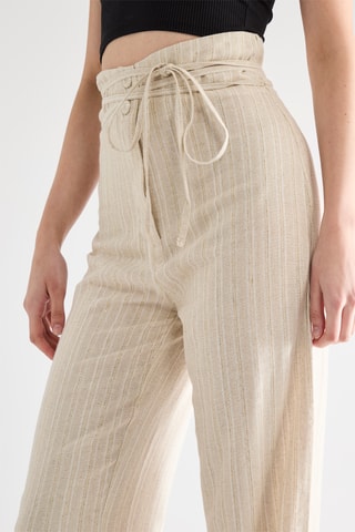 Pantalon en lin taille haute - Beige