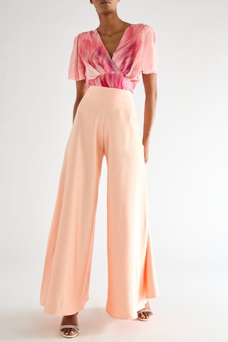 Pantalon palazzo taille haute - Pêche