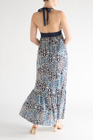 Robe longue bi-matière - Bleu
