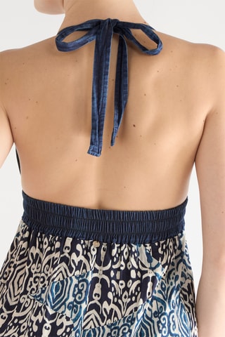 Robe longue bi-matière - Bleu
