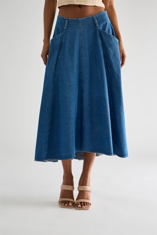 Jupe midi en jean- Bleu