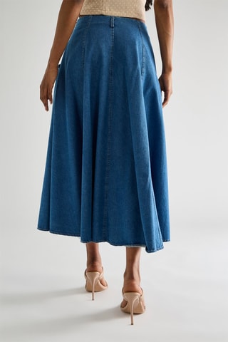Jupe midi en jean- Bleu