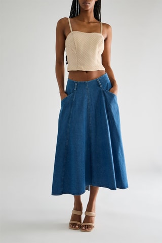 Jupe midi en jean- Bleu
