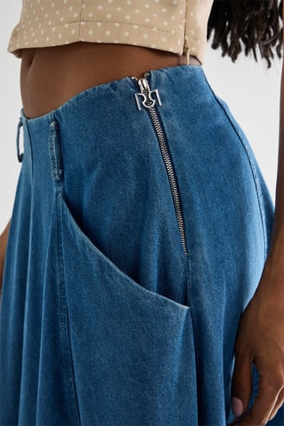 Jupe midi en jean- Bleu