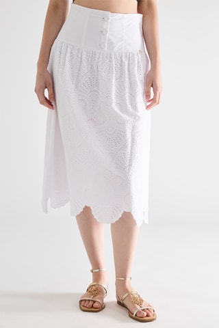 Jupe midi en broderie anglaise - Blanc