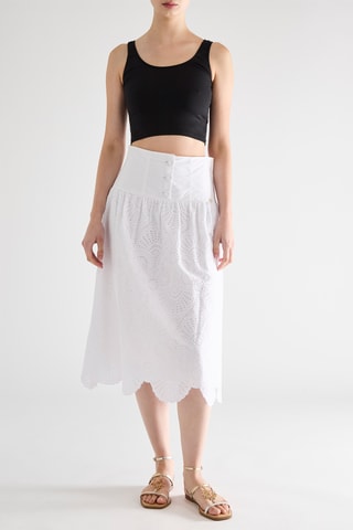 Jupe midi en broderie anglaise - Blanc