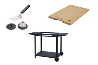 Chariot plancha Bleu Céleste Adela avec planche à découper et kit de nettoyage
