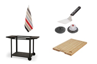 Chariot plancha Noir Adela avec planche à découper et kit de nettoyage