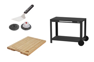 Table desserte 110 XL Noir avec planche à découper et pince BBQ