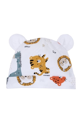 Bonnet à oreilles - Blanc et beige