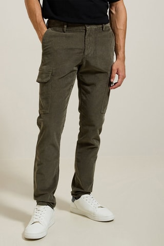 Pantalon cargo slim en velours - Kaki