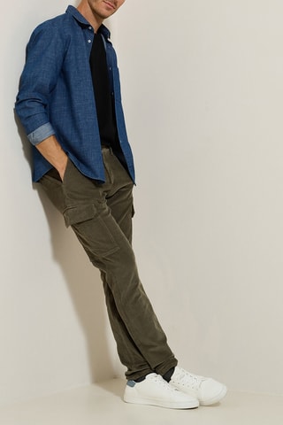 Pantalon cargo slim en velours - Kaki