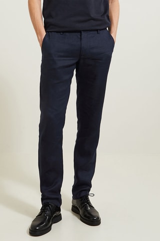Pantalon droit en lin - Bleu