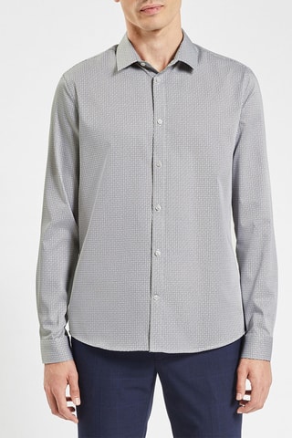 Chemise slim - Ecru et gris clair