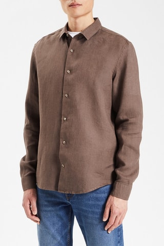 Chemise regular en lin - Marron